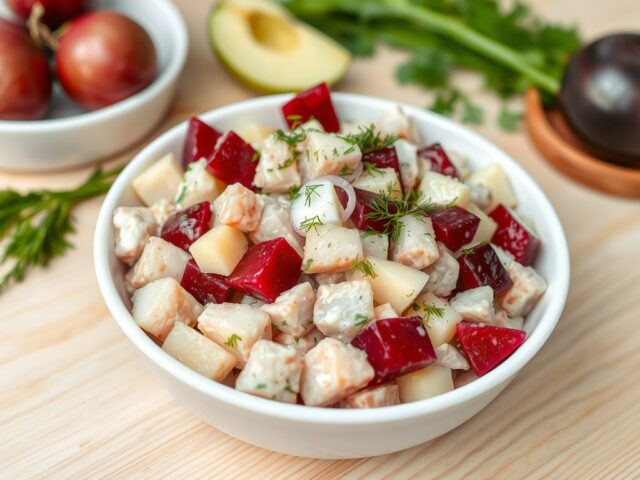 Traditionele haringsalade met bietjes