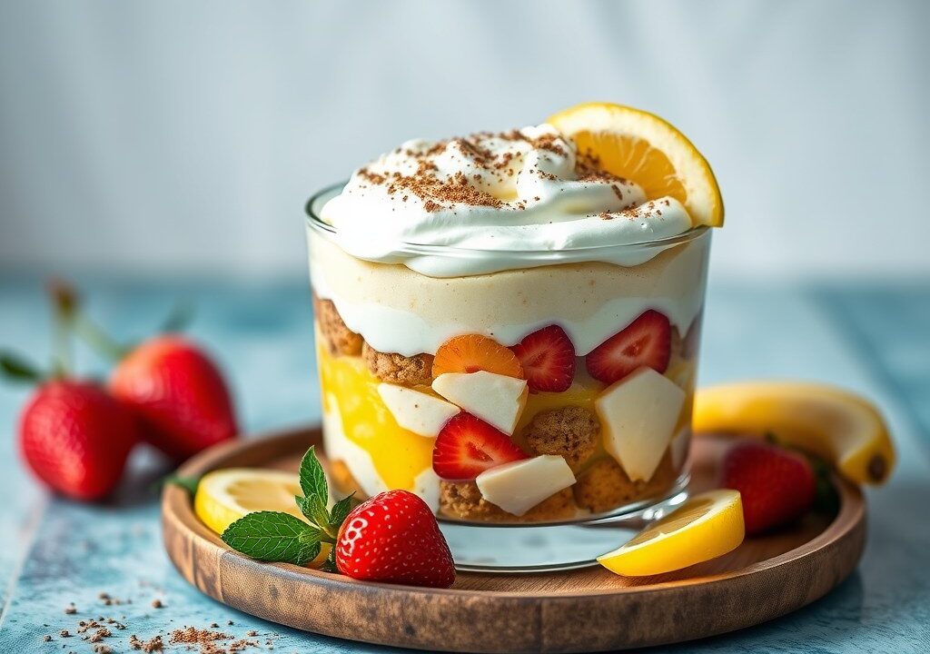 Tropische tiramisu — AI-gegenereerde illustratie