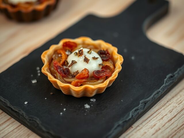 Truffeltaartje met uien, spek, ganzevet