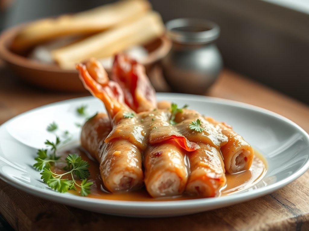 Tuinbonen met bacon en bonenkruidsaus, AI-gegenereerde illustratie