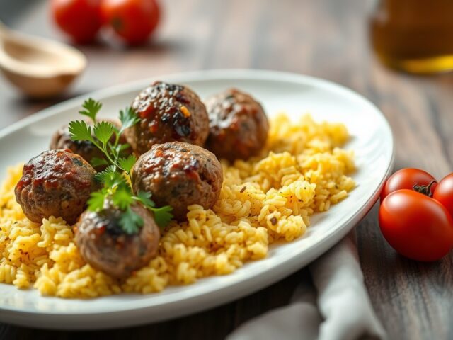 Turkse gehaktballetjes met saffraanrijst