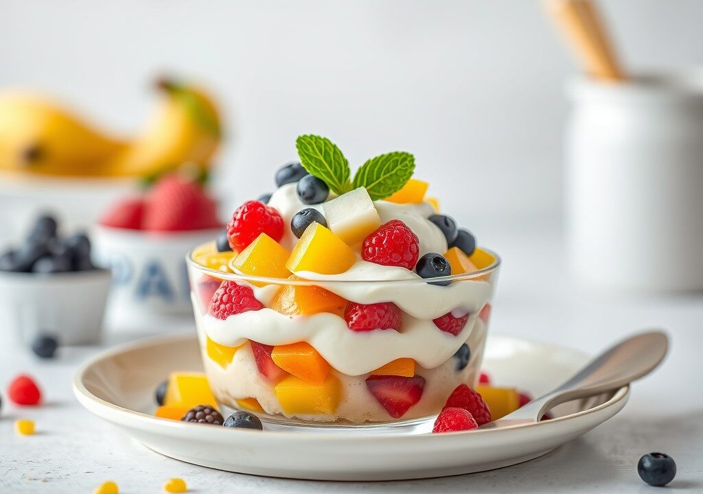 Tutti frutti in bladerdeeg — AI-gegenereerde illustratie