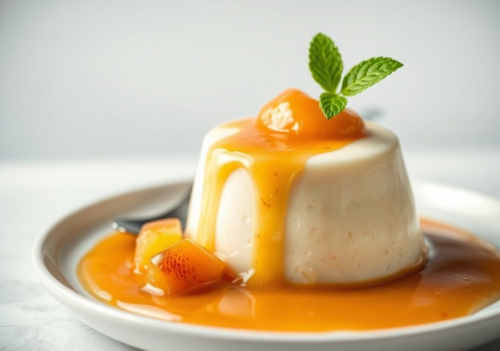 Twentse griesmeelpudding met een saus van boerenme, AI-gegenereerde illustratie