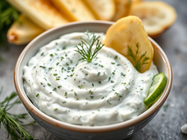 Tzatziki (Dipsaus) — AI-gegenereerde illustratie