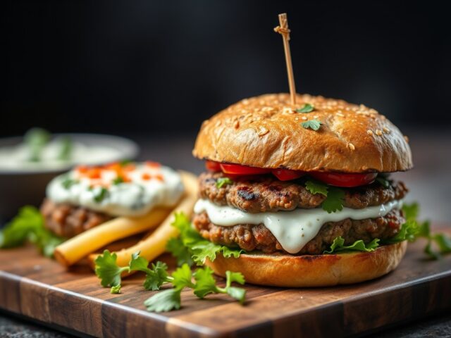 Tzaziki burgers — AI-gegenereerde illustratie