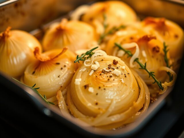 Uien uit de oven — AI-gegenereerde illustratie