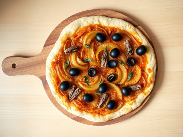 Uienpizza met olijven en ansjovis