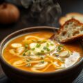 Uiensoep met bosuitjes en kaasbrood