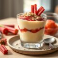 Vanillecrème met rabarbercompote en havermoutcrumble