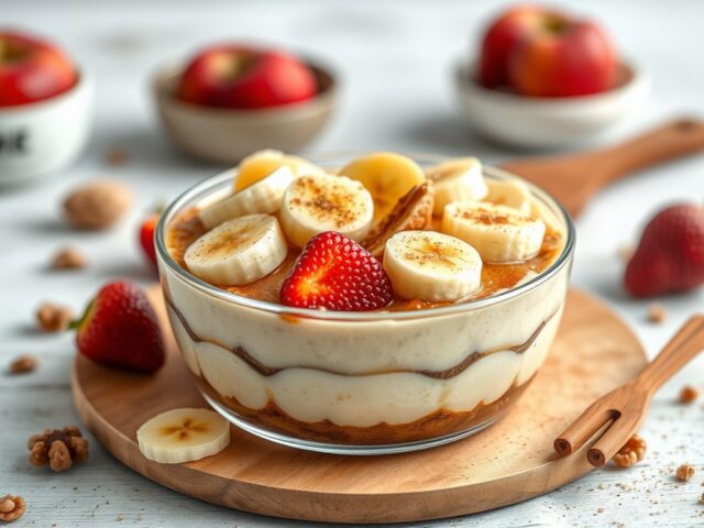 Vanilleroomijs met Frutesse appel-kaneel stroop — AI-gegenereerde illustratie