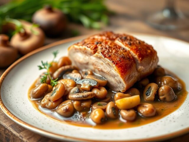 Varkens filetrollade met paddestoelensaus