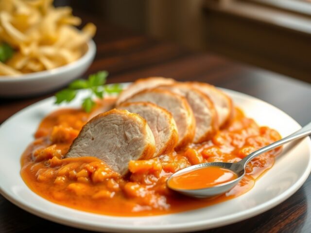 Varkensfilet in kerrie-tomatensaus