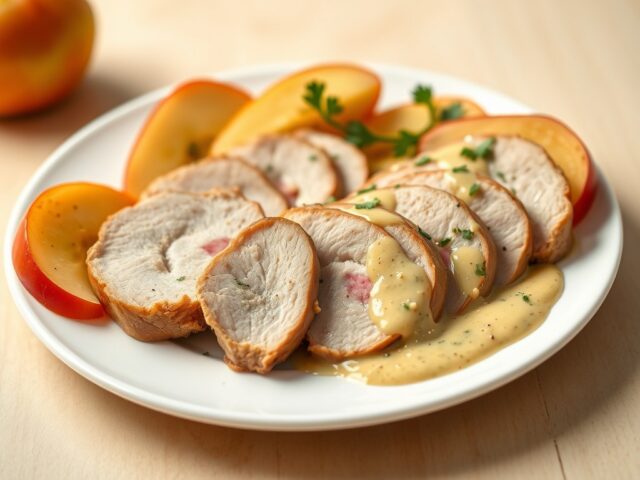 Varkensfilet met appel en mosterdsaus