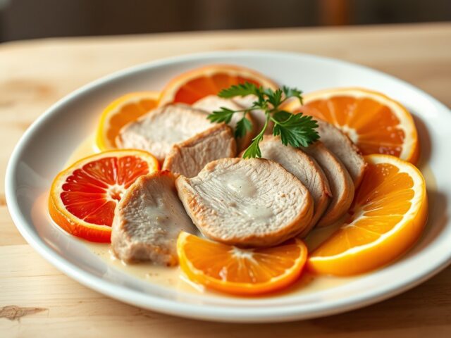 Varkensfiletlapjes met citrusfruit