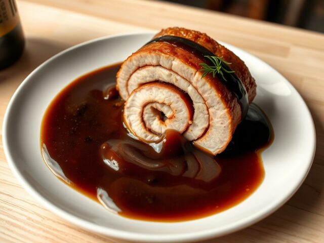 Varkensfiletrollade met biersaus