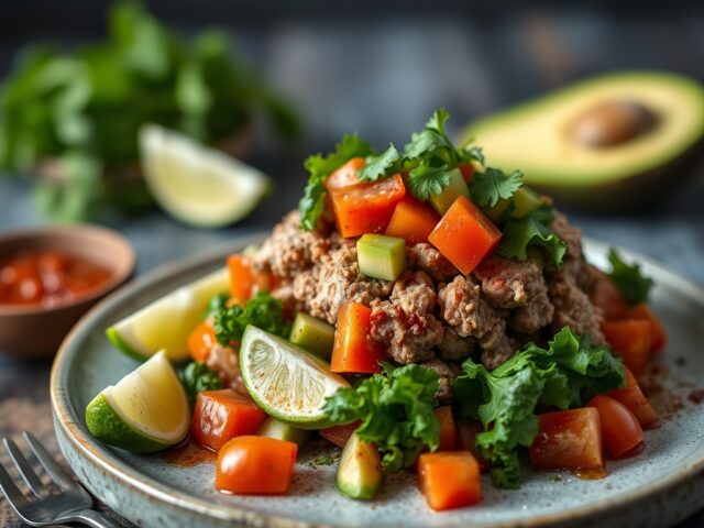varkensgehakt met avocadosalsa