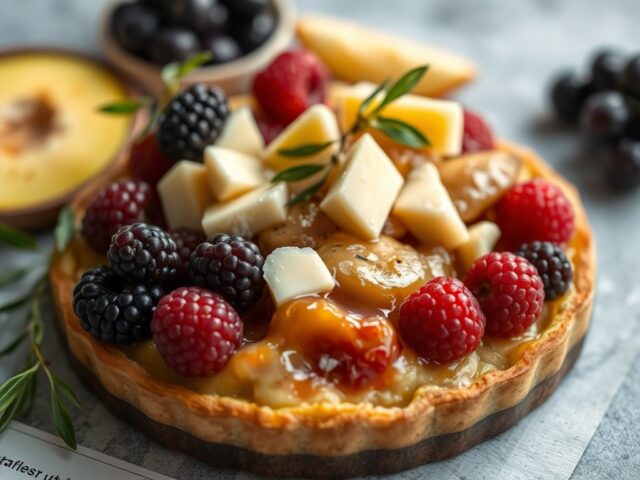 Varkenshaas met Kaas en Fruit — AI-gegenereerde illustratie