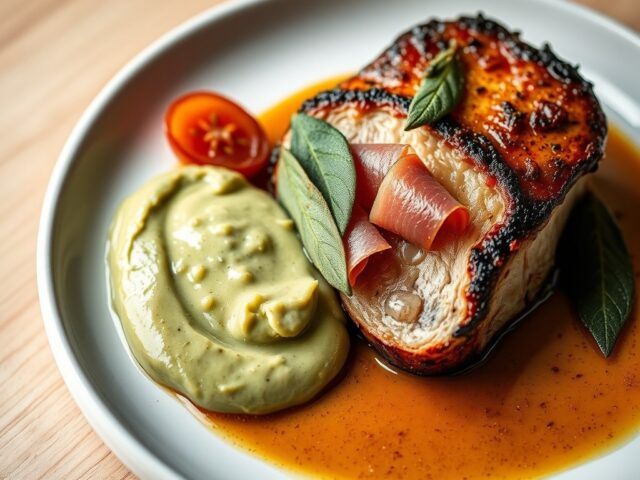 Varkenshaas met salie, guacemole en ham