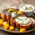 Varkenshaas met tropisch fruit en korianderyoghurt