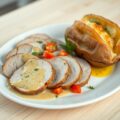 Varkenshaasje met mosterd en gevulde aardappel