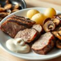 Varkenshaasje met pelaardappelen en champignon