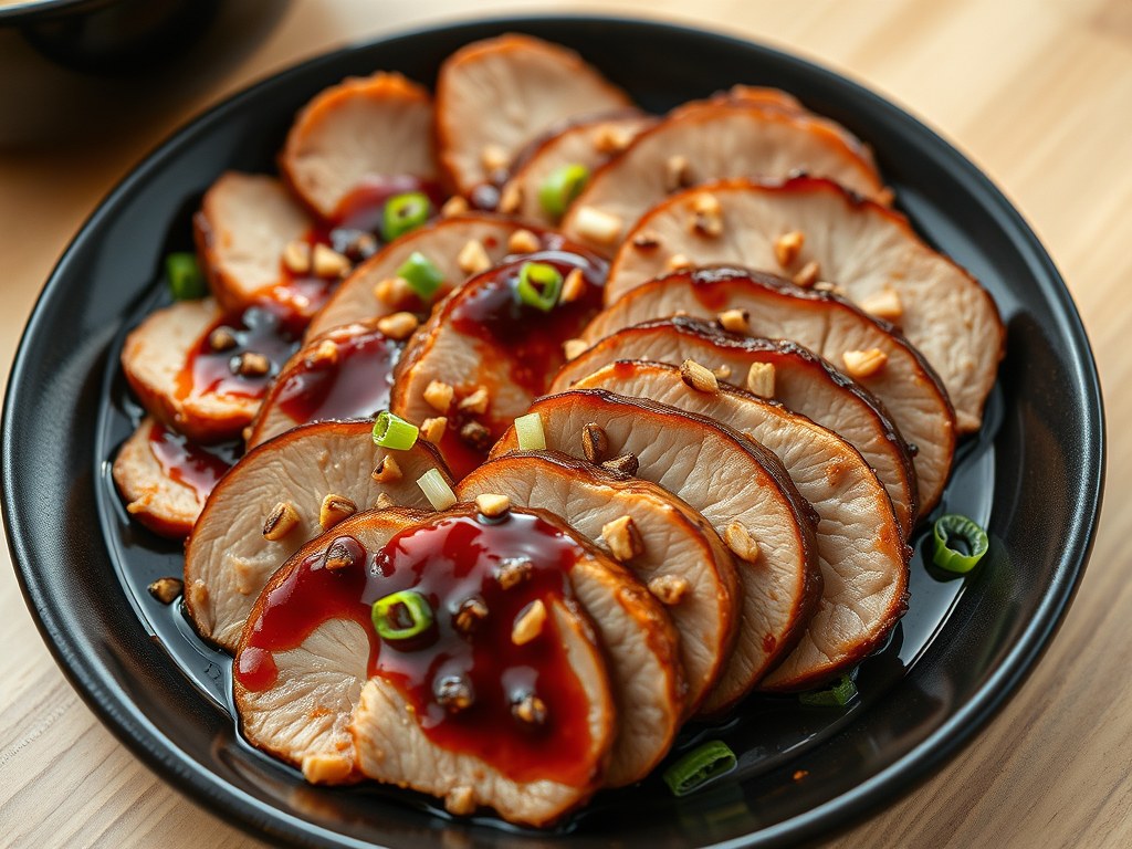 Varkenshaasje met zoetzure saus, AI-gegenereerde illustratie