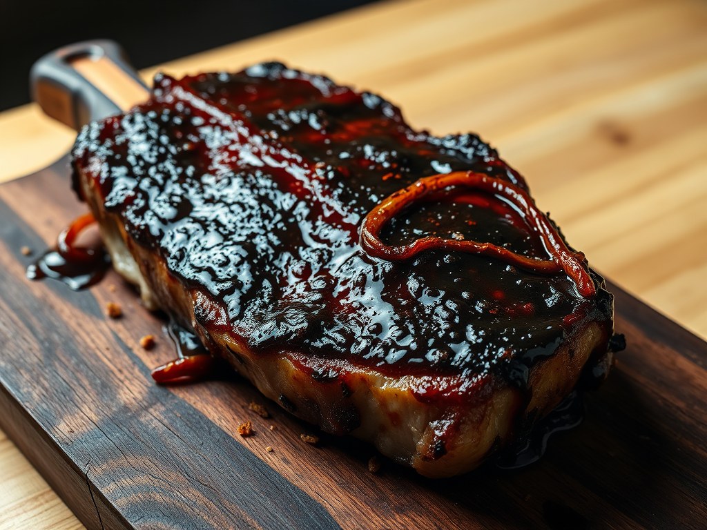 Varkenskarbonade met Zwarte BBQ Saus, AI-gegenereerde illustratie