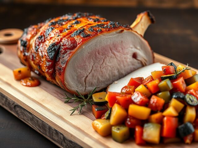 Varkenskroontje met tomatensalsa en ratatouille