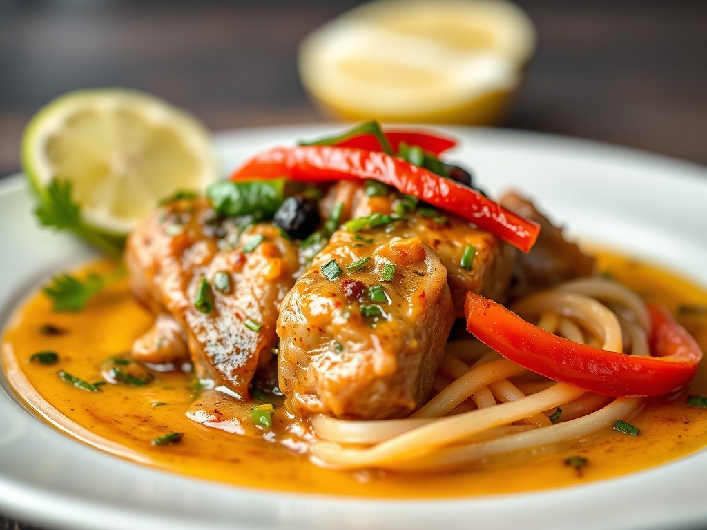 varkenslap met thaise vissaus, AI-gegenereerde illustratie