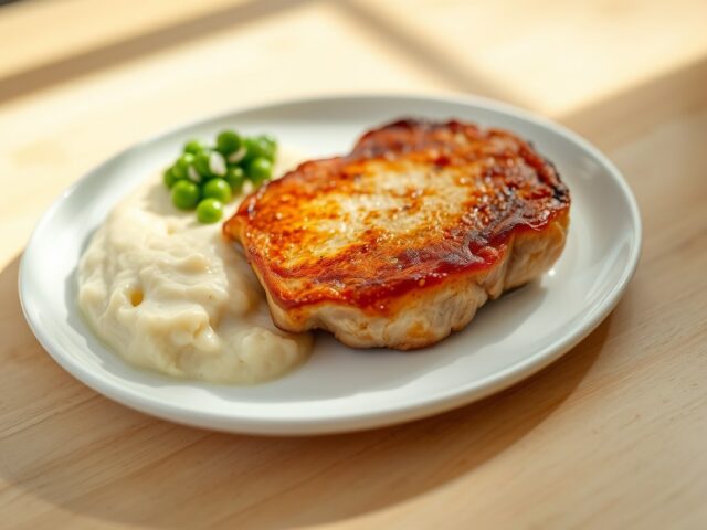 Varkenslapjes met bloemkoolpuree en erwtjes