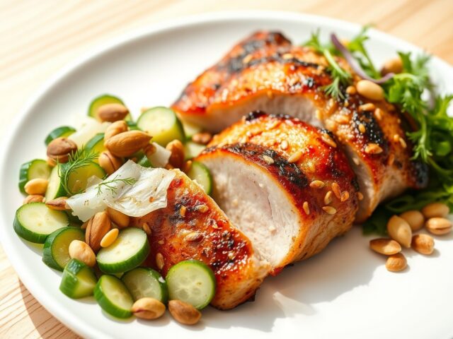 Varkensmignonnette en frisse komkommersalade