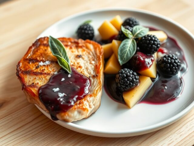 Varkensoester met appel-bramencompote