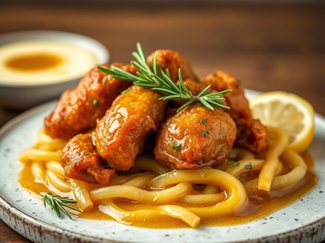 Varkensoester met Karamelsaus — AI-gegenereerde illustratie