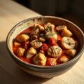 Varkensragout met tomaat, knoflook en oesterzwamme