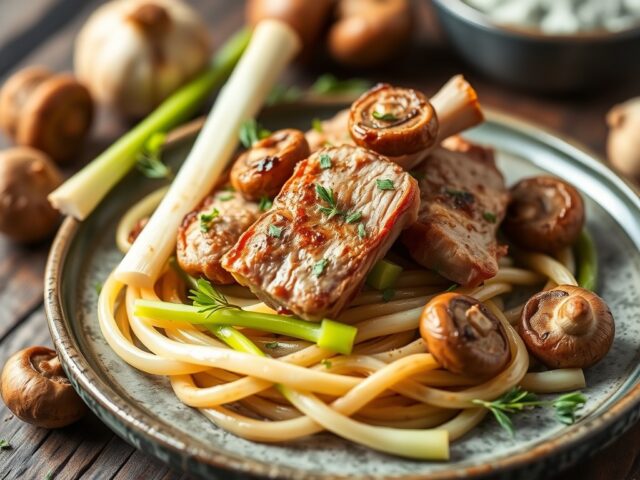 Varkensreepjes met prei en champignons