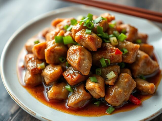 Varkensvlees in Jasje en Zoetzure Saus (Ku Lu Yuk) — AI-gegenereerde illustratie