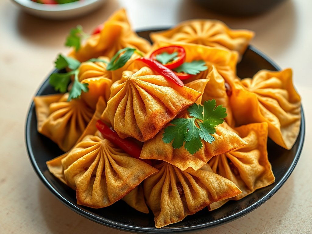 Varkensvlees in Wontons Thaistijl, AI-gegenereerde illustratie