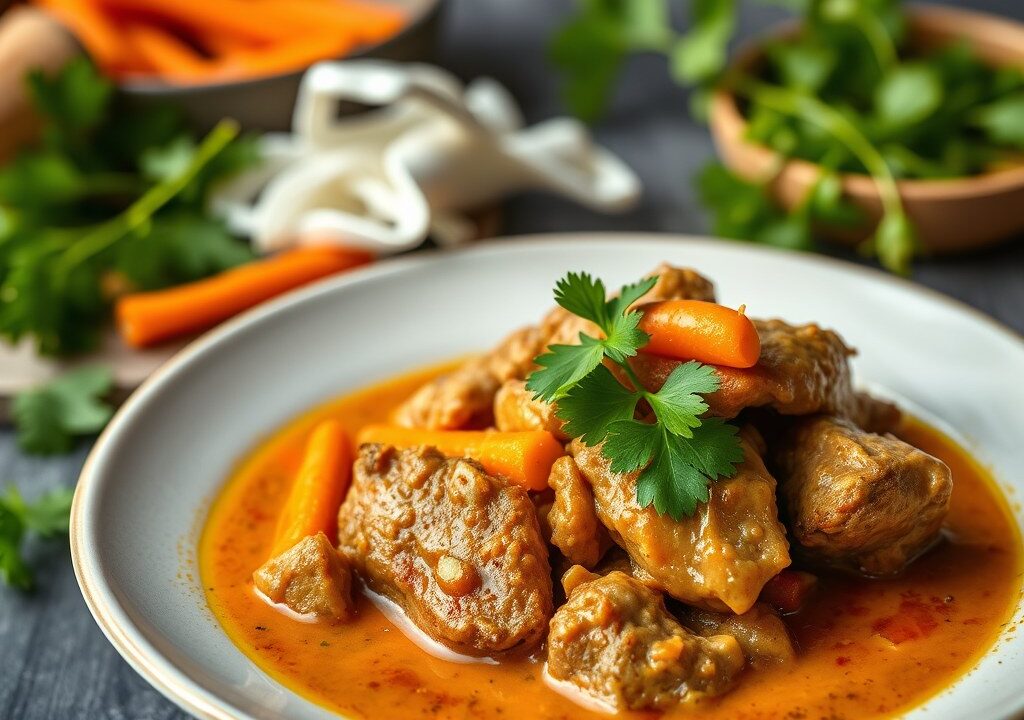 Varkensvlees met Penang Curry, AI-gegenereerde illustratie