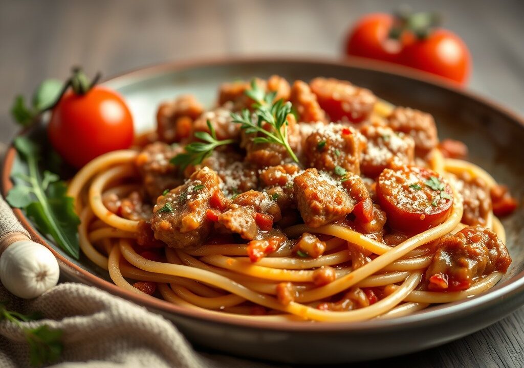 Varkensvlees Ragu met Italiaanse Kruiden en Venkel, AI-gegenereerde illustratie