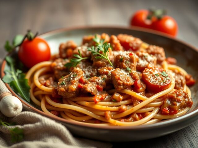 Varkensvlees Ragu met Italiaanse Kruiden en Venkel — AI-gegenereerde illustratie