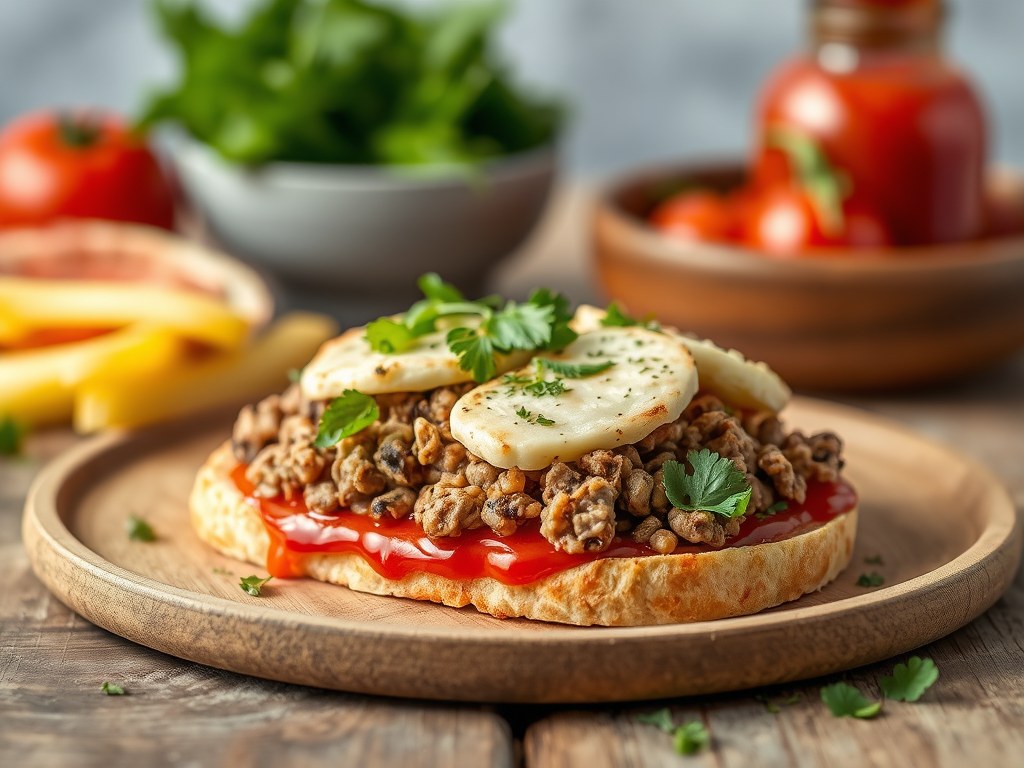 Vegetarisch gehaktbrood van kastanjechampignons, AI-gegenereerde illustratie