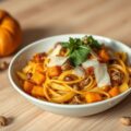 Vegetarische herfstpasta Penne met pompoen