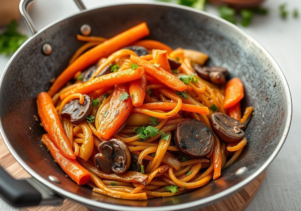Vegetarische mie, AI-gegenereerde illustratie