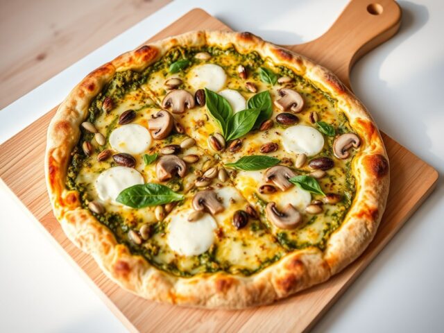 Vegetarische pizza met pesto
