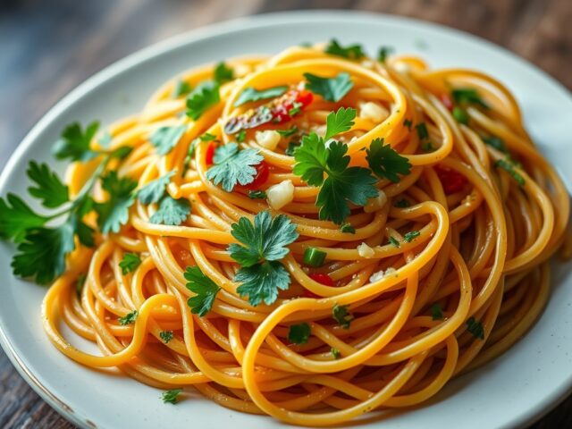 Vegetarische spaghetti — AI-gegenereerde illustratie