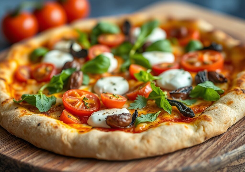 Veggie pizza, AI-gegenereerde illustratie