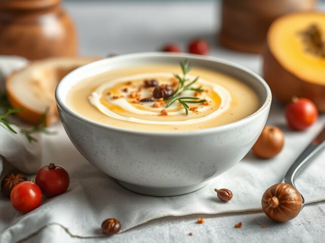 Velouté met sint-jakobsvrucht — AI-gegenereerde illustratie