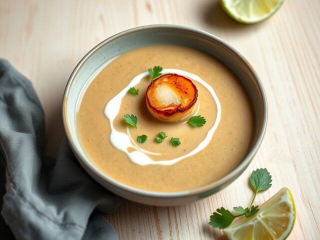 Velouté van eekhoorntjesbrood met Sint Jakobsvruchten