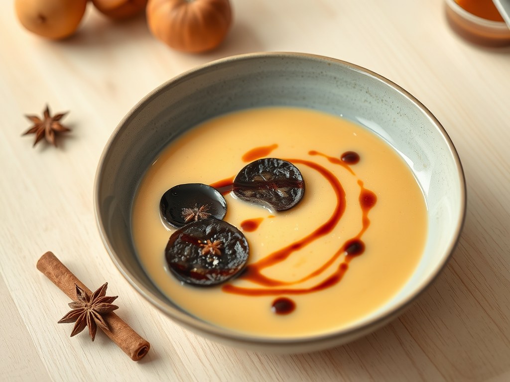 Velouté van kastanjes met bloedworst, AI-gegenereerde illustratie