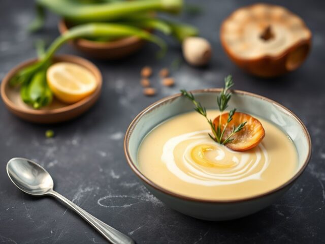 Velouté van prei met truffelolie gebakken coquille